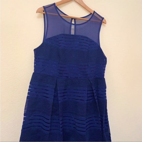 Torrid Illusion Navy Blue Striped Mesh Skater Fit & Flare Dress Plus size 20 - Picture 5 of 8